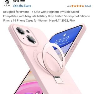 Pink iPhone 14 Case with Magnetic Stand. Comes with charging cord.
